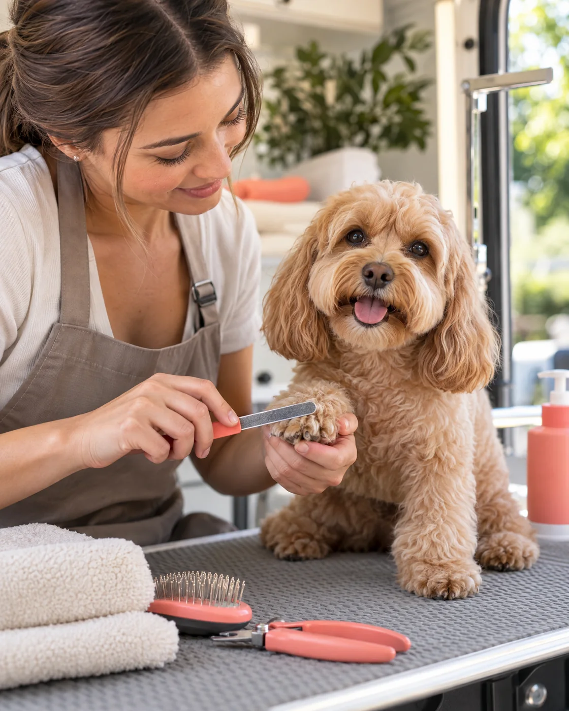Dog receiving professional nail care